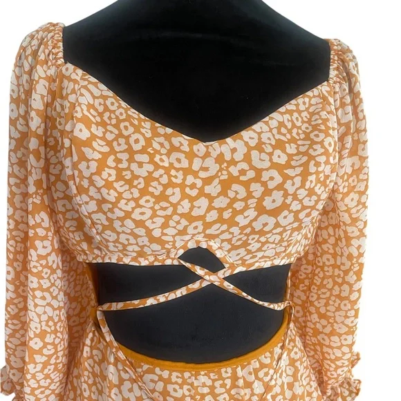 Floral Orange,white,adjustable cris cross cut out,mini,ruffle,Dress Large - Picture 2 of 7